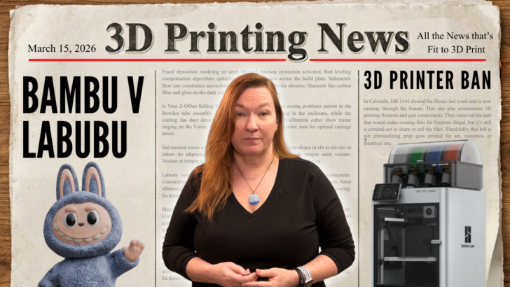 Newspaper image of stlDenise with a Labubu and Bambu printer